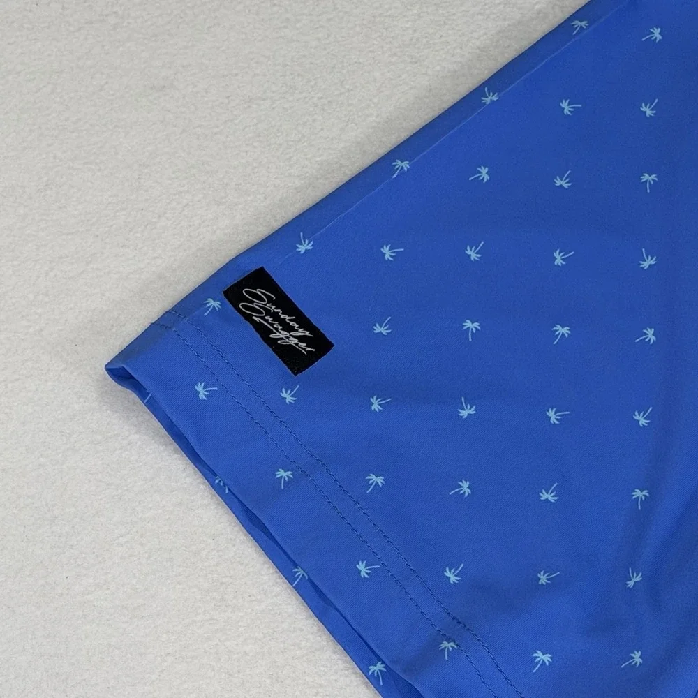 Sunday Swagger Men's Polo Golf Shirt Gradient Blue Green Palm Tree‎ 3XL Stretch